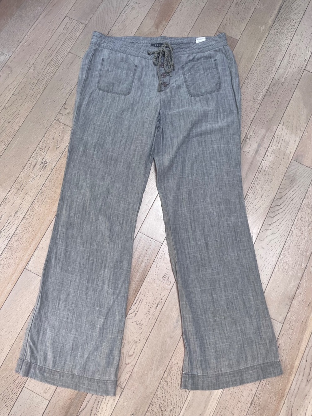 Level 99 grey linen-blend wide-leg pants, drawstring waist Boho Sz. 30